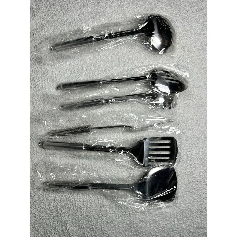 Lot Of 6 Kitchen Utensils Spatulas, Pasta Server, Ladl, Fork, Slotted Spoon